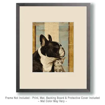 Bulldog & Kitten - Vintage Dog Art Prints - 8"x10" Artwork