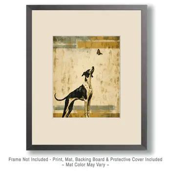 Dog & Butterfly Vintage Dog Art Prints - 8"x10" Artwork