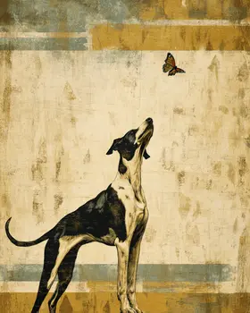 Dog & Butterfly Vintage Dog Art Prints - 8"x10" Artwork