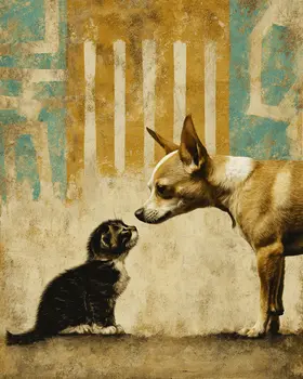 Chihuahua & Kitten Vintage Dog Art Prints - 8"x10" Artwork