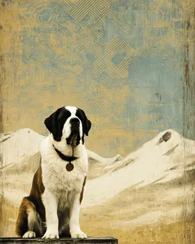 Sitting St. Bernard Vintage Dog Art Prints - 8"x10" Artwork