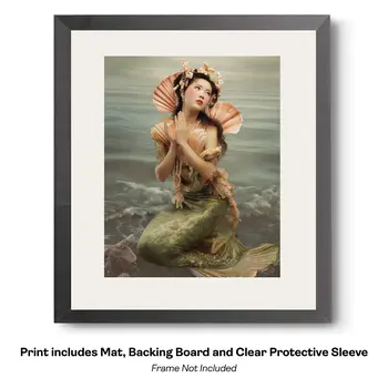 Asian Mermaid Hitching a Ride in the China Sea Art Print - 8"x10" Artwork