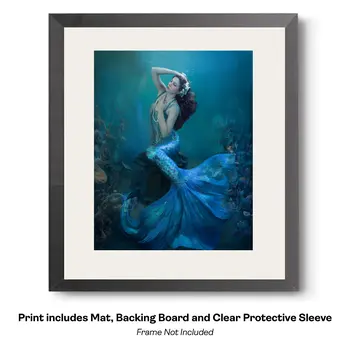Asian Mermaid Hitching a Ride in the China Sea Art Print - 8"x10" Artwork