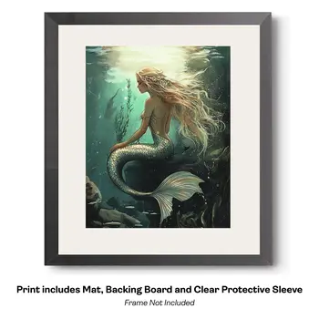 Asian Mermaid Hitching a Ride in the China Sea Art Print - 8"x10" Artwork