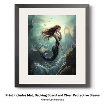 Asian Mermaid Hitching a Ride in the China Sea Art Print - 8"x10" Artwork