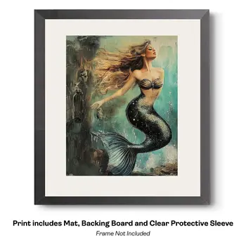 Asian Mermaid Hitching a Ride in the China Sea Art Print - 8"x10" Artwork