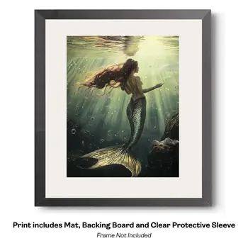 Asian Mermaid Hitching a Ride in the China Sea Art Print - 8"x10" Artwork