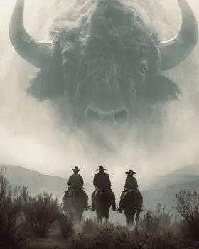 Three Cowboys and Bison Spirit - Ghost Art Print - 8"x10" Artwork