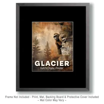 Bigfoot Peeking from Behind Cliff in Glacier National Park Souvenir Art Print - 8"x10" Artwork