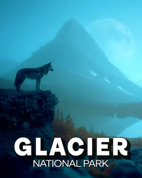 Wolf Observing Lake McDonald in Glacier National Park Souvenir Art Print - 8"x10" Artwork