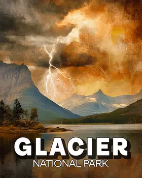 Lightening Storm in Glacier National Park Souvenir Art Print - 8"x10" Artwork