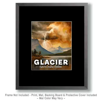 Lightening Storm in Glacier National Park Souvenir Art Print - 8"x10" Artwork