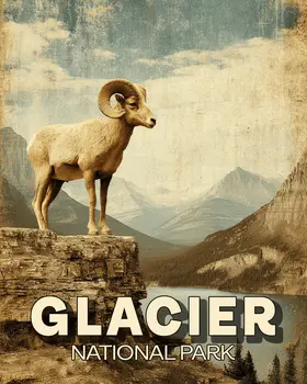 Bighorn Sheep in Glacier National Park Souvenir Art Print - 8"x10" Artwork