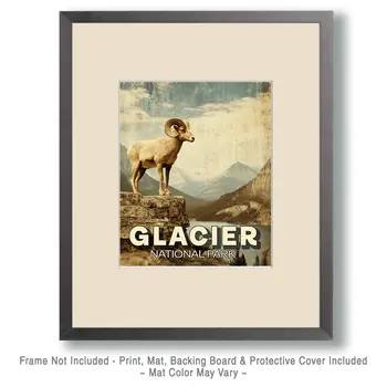 Bighorn Sheep in Glacier National Park Souvenir Art Print - 8"x10" Artwork