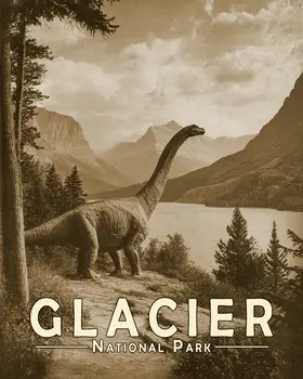 Antique Photo of Cryptid Dinosaur in Glacier National Park Souvenir Art Print - 8"x10" Artwork