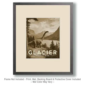 Antique Photo of Cryptid Dinosaur in Glacier National Park Souvenir Art Print - 8"x10" Artwork