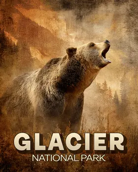 Roaring Grizzly Bear in Glacier National Park Souvenir Art Print - 8"x10" Artwork