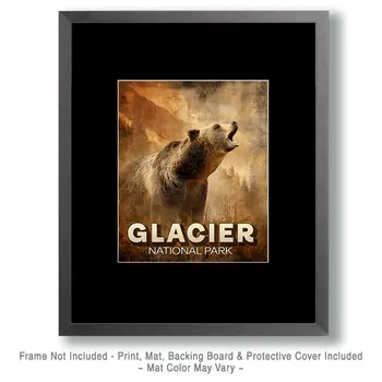 Roaring Grizzly Bear in Glacier National Park Souvenir Art Print - 8"x10" Artwork