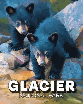 Bear Cubs in Glacier National Park Souvenir Art Print - 8"x10" Artwork