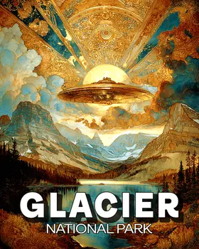 Alien Flying Saucer in Glacier National Park Souvenir Art Print - 8"x10" Artwork