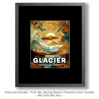 Alien Flying Saucer in Glacier National Park Souvenir Art Print - 8"x10" Artwork