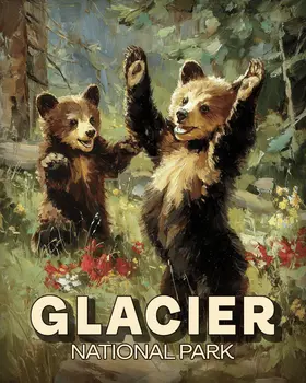Playful Bear Cubs in Glacier National Park Souvenir Art Print - 8"x10" Artwork