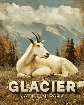 Resting Mountain Goat in Glacier National Park Souvenir Art Print - 8"x10" Artwork