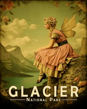 Vintage Fairy in Glacier National Park Souvenir Art Print - 8"x10" Artwork