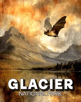 Flying Bat in Glacier National Park Souvenir Art Print - 8"x10" Artwork