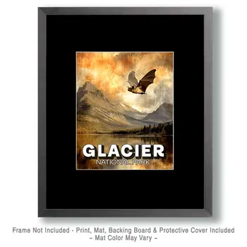 Flying Bat in Glacier National Park Souvenir Art Print - 8"x10" Artwork