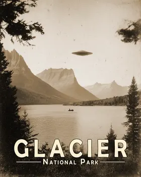 Antique Photo of Alien Flying Saucer in Glacier National Park Souvenir Art Print - 8"x10" Artwork