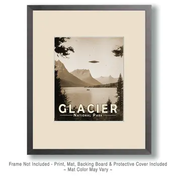 Antique Photo of Alien Flying Saucer in Glacier National Park Souvenir Art Print - 8"x10" Artwork