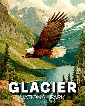 Bald Eagle Flying in Glacier National Park Souvenir Art Print - 8"x10" Artwork