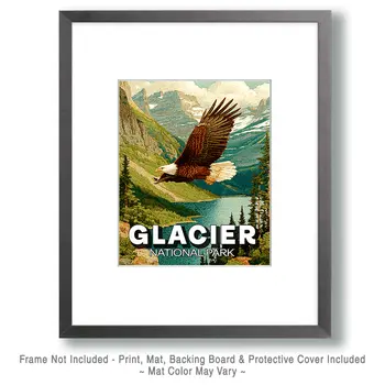 Bald Eagle Flying in Glacier National Park Souvenir Art Print - 8"x10" Artwork