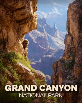 Bigfoot Hiding Grand Canyon Souvenir Art Print - 8"x10" Artwork