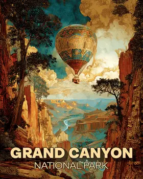 Vintage Hot Air Balloon Grand Canyon Souvenir Art Print - 8"x10" Artwork