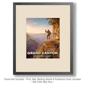 Bigfoot Waving Grand Canyon Souvenir Art Print - 8"x10" Artwork