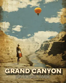 Woman Watching Hot Air Balloon Grand Canyon Souvenir Art Print - 8"x10" Artwork