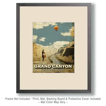 Woman Watching Hot Air Balloon Grand Canyon Souvenir Art Print - 8"x10" Artwork