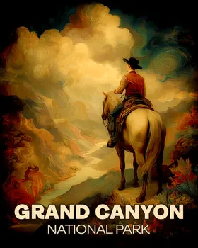 Vintage Cowboy Grand Canyon Souvenir Art Print - 8"x10" Artwork