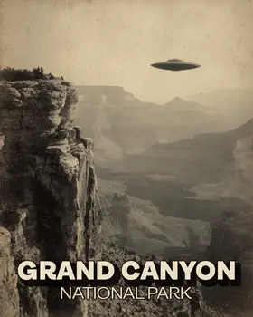 Antique UFO Alien Flying Saucer Over Grand Canyon Souvenir Art Print - 8"x10" Artwork