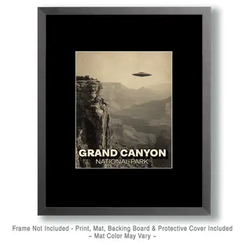 Antique UFO Alien Flying Saucer Over Grand Canyon Souvenir Art Print - 8"x10" Artwork