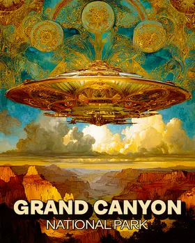 Nouveau Flying Saucer Over Grand Canyon Souvenir Art Print - 8"x10" Artwork