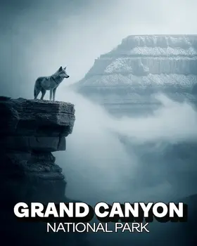 Foggy Morning Wolf Grand Canyon Souvenir Art Print - 8"x10" Artwork