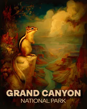 Vintage Chipmunk Grand Canyon Souvenir Art Print - 8"x10" Artwork