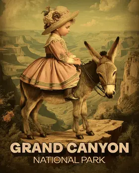 Young Cowgirl on a Donkey Grand Canyon Souvenir Art Print - 8"x10" Artwork