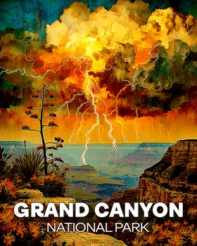 Vintage Thunderstorm Grand Canyon Souvenir Art Print - 8"x10" Artwork