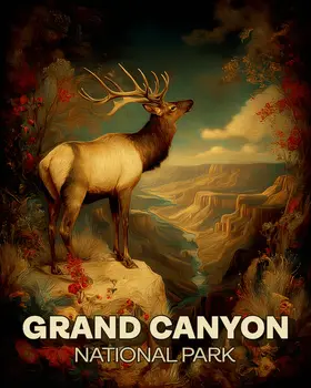 Vintage Bull Elk Grand Canyon Souvenir Art Print - 8"x10" Artwork