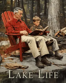 Grandfather Grandson's Precious Time Together Art - Lake Life Art Print - 8"x10" Artwork