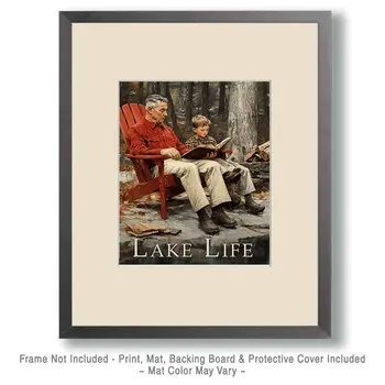Grandfather Grandson's Precious Time Together Art - Lake Life Art Print - 8"x10" Artwork